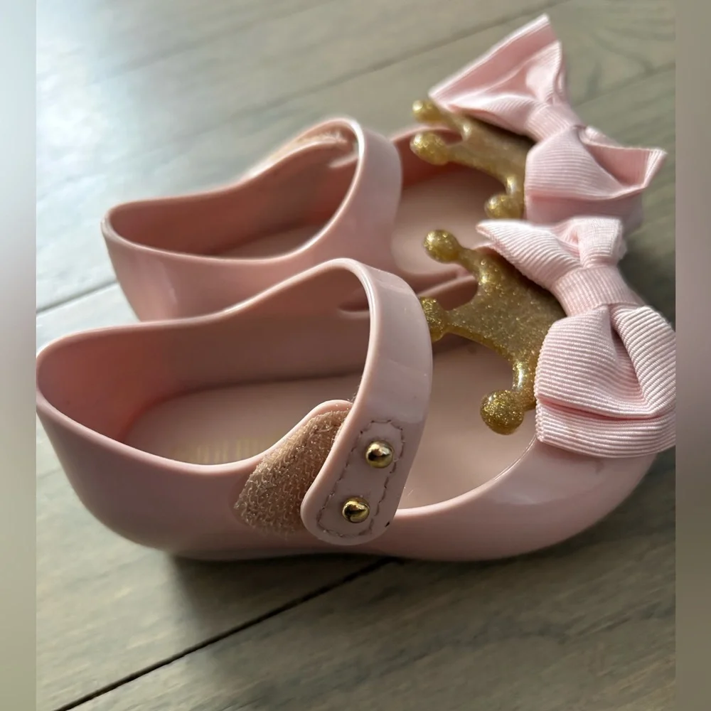 Mini Melissa Ultragirl Princess Bow Mary Jane Pink Flats Velcro Straps